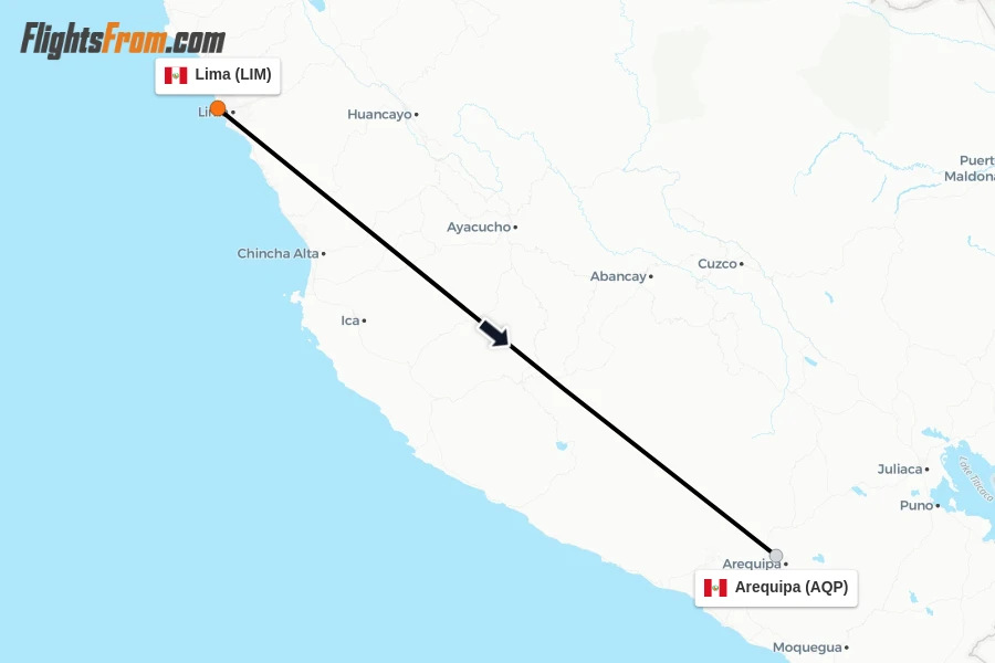 Flights from Lima to Arequipa route map