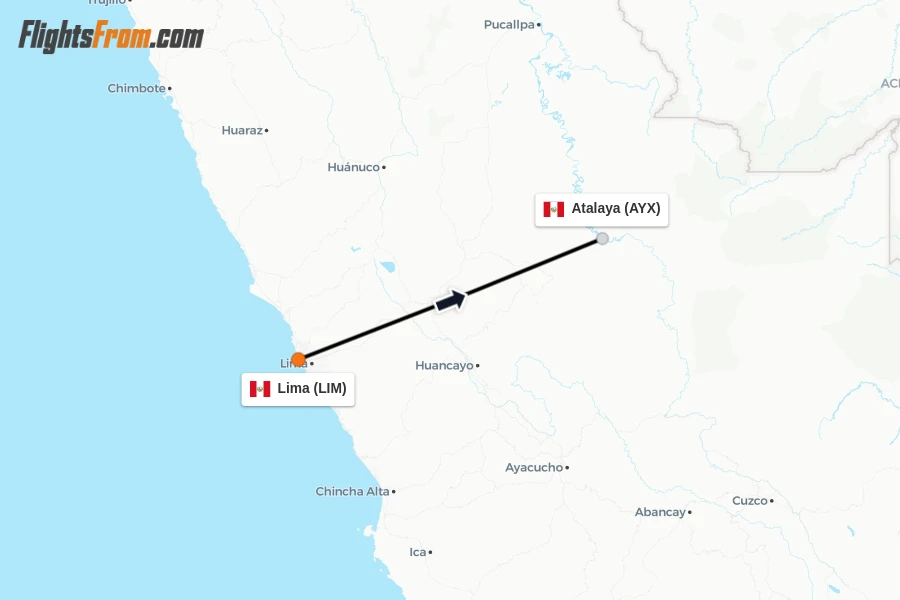 Flights from Lima to Atalaya route map