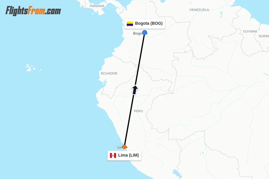 Flights from Lima to Bogota route map