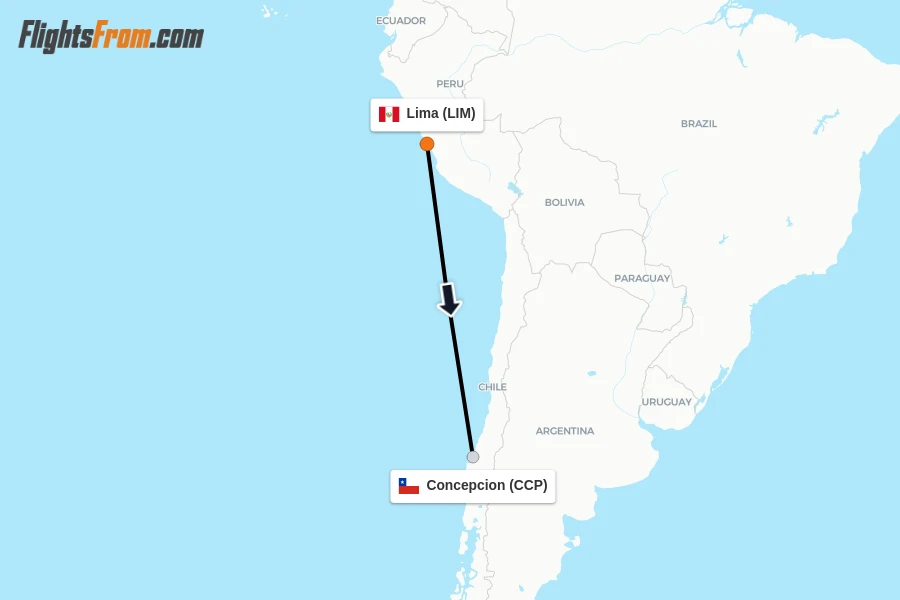 Flights from Lima to Concepcion route map