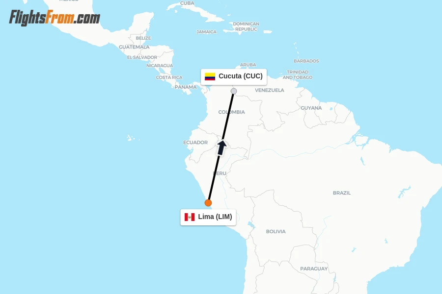 Flights from Lima to Cucuta route map