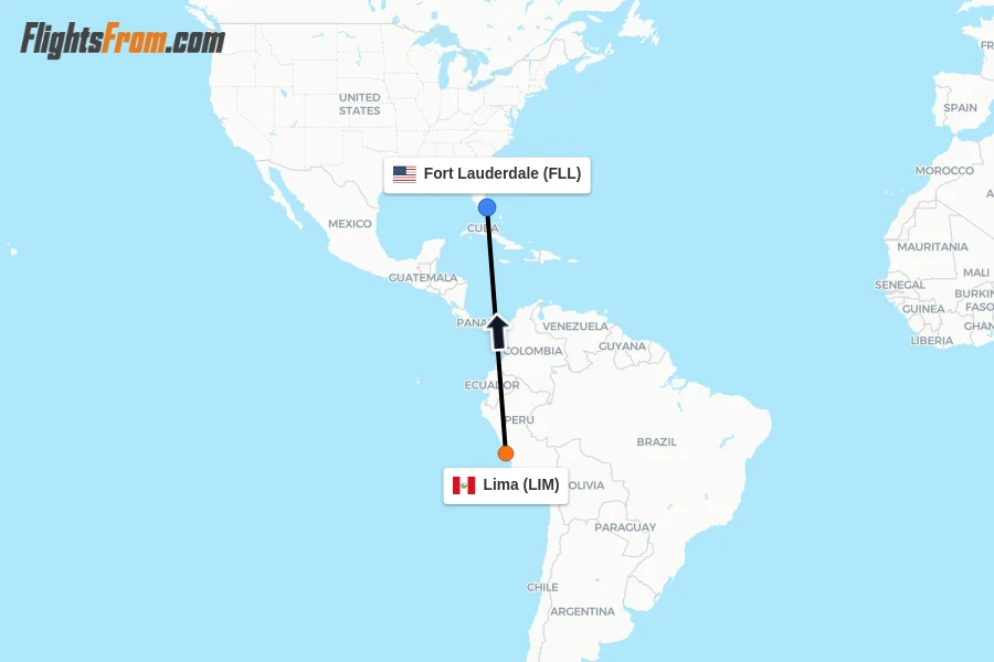 Flights from Lima to Fort Lauderdale route map