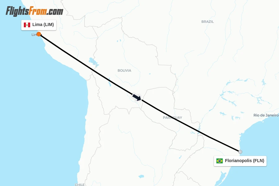 Flights from Lima to Florianopolis route map