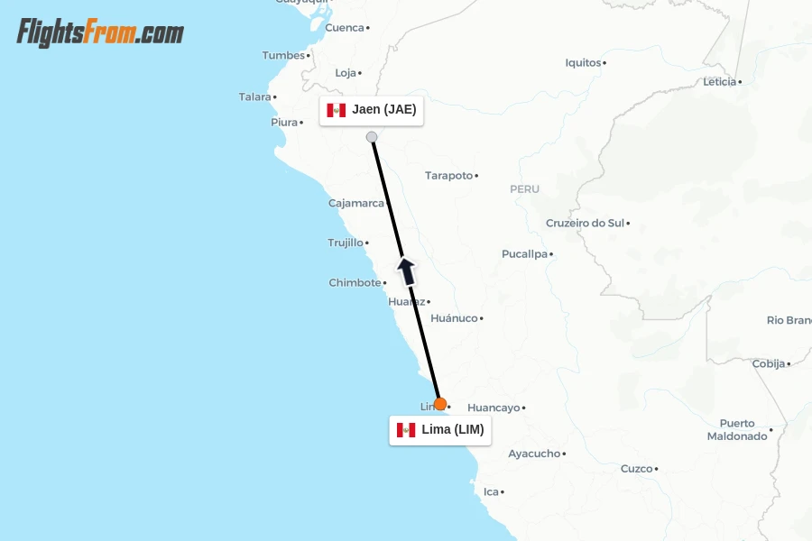 Flights from Lima to Jaen route map