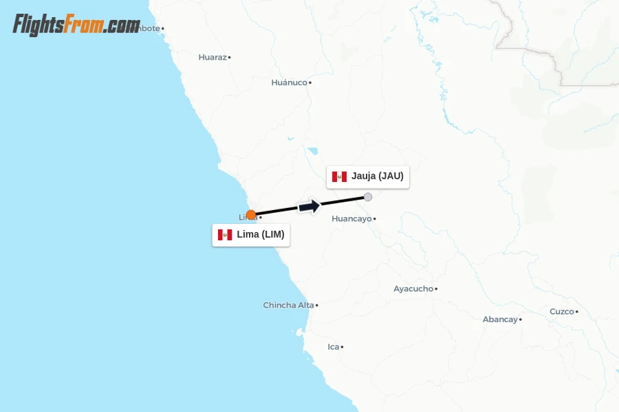 Flights from Lima to Jauja route map