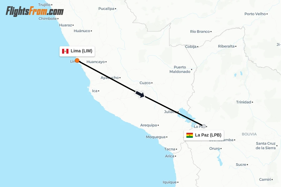 Flights from Lima to La Paz route map