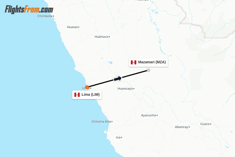 Flights from Lima to Mazamari route map