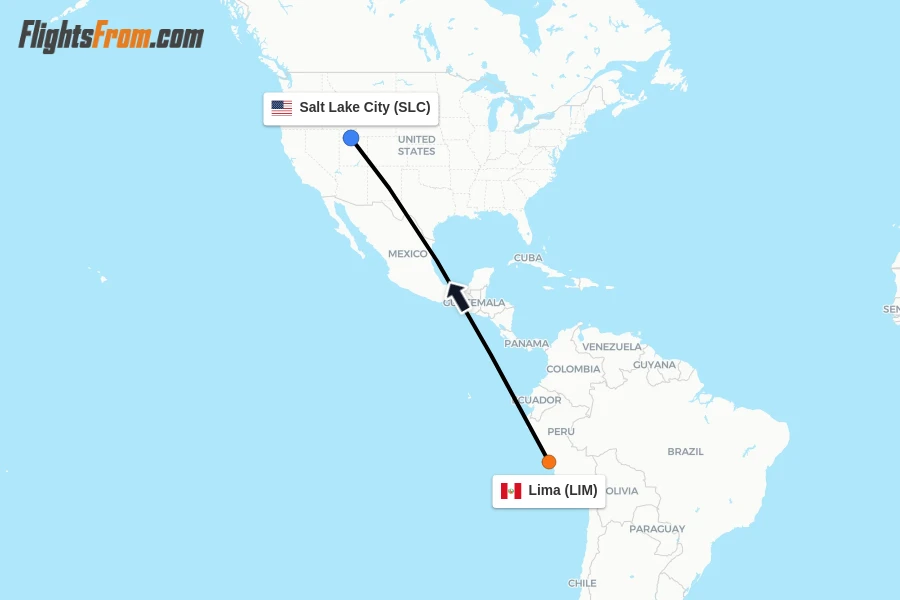 Flights from Lima to Salt Lake City route map