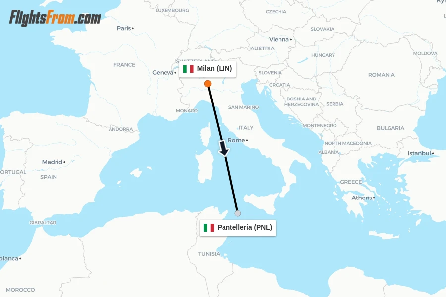Flights from Milan to Pantelleria route map