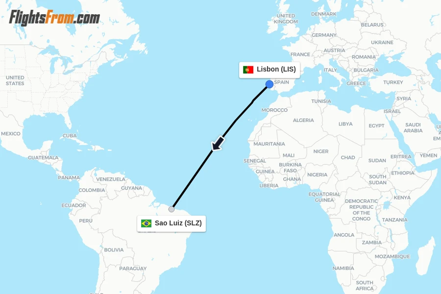 Flights from Lisbon to Sao Luiz route map