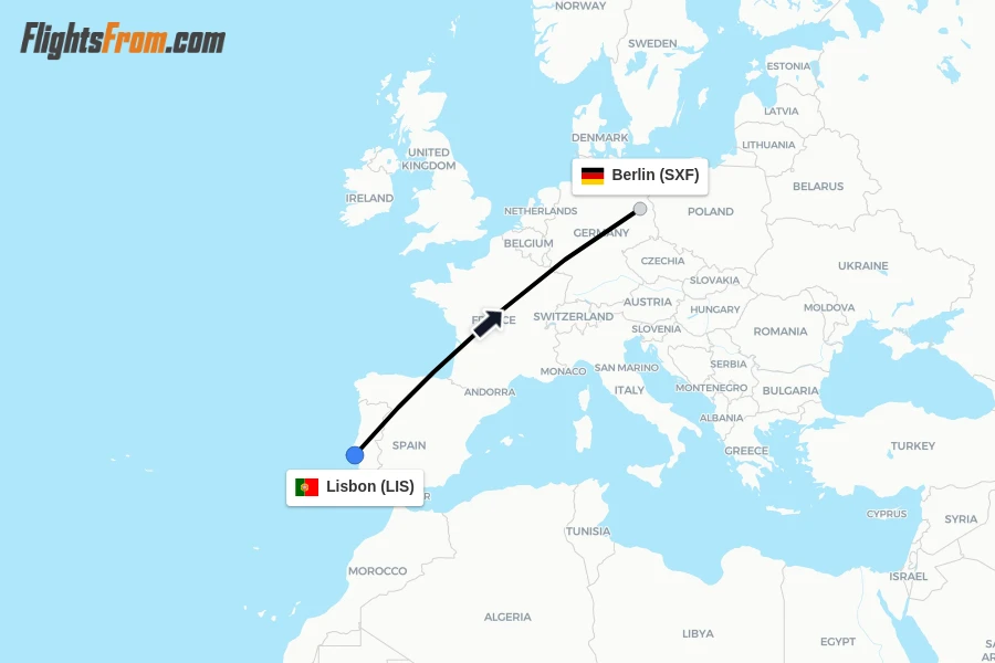 Flights from Lisbon to Berlin route map