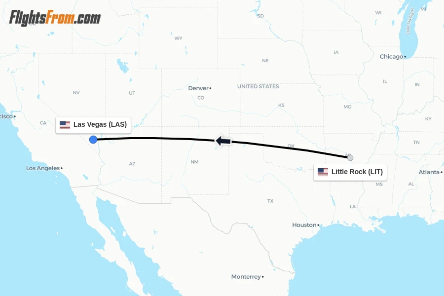 Flights from Little Rock to Las Vegas route map