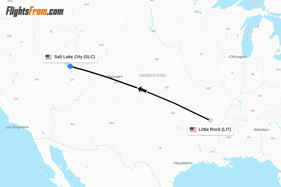 Flights from Little Rock to Salt Lake City route map