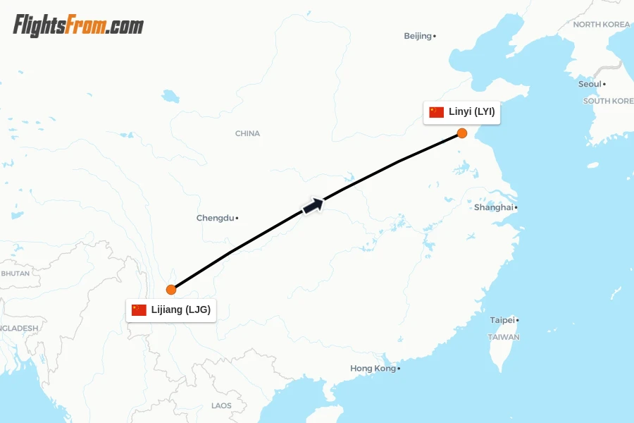 Flights from Lijiang to Linyi route map