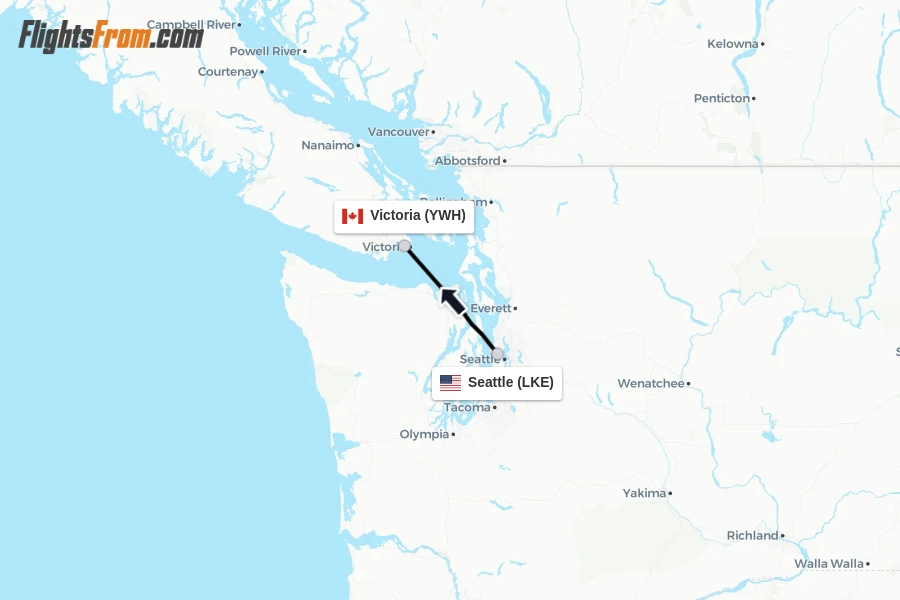 Flights from Seattle to Victoria route map