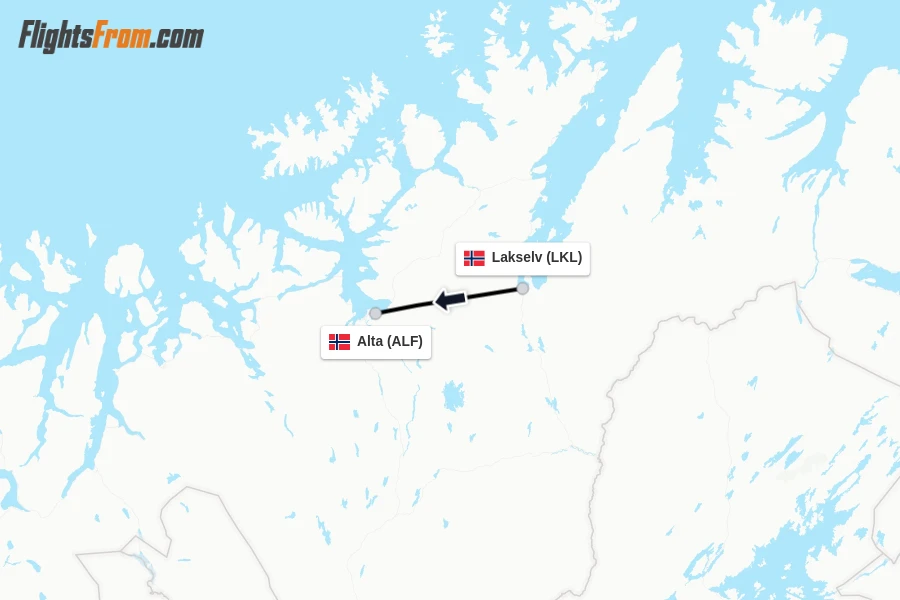 Flights from Lakselv to Alta route map