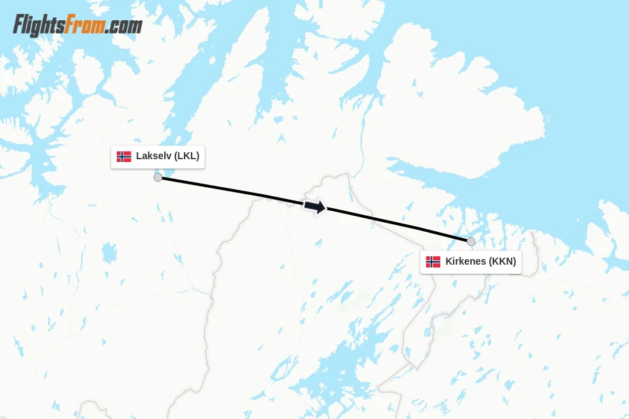 Flights from Lakselv to Kirkenes route map