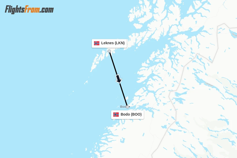 Flights from Leknes to Bodo route map