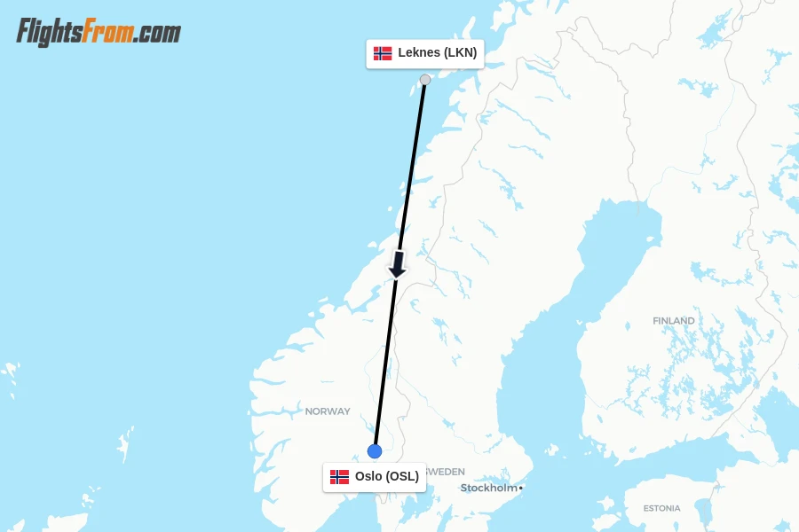 Flights from Leknes to Oslo route map