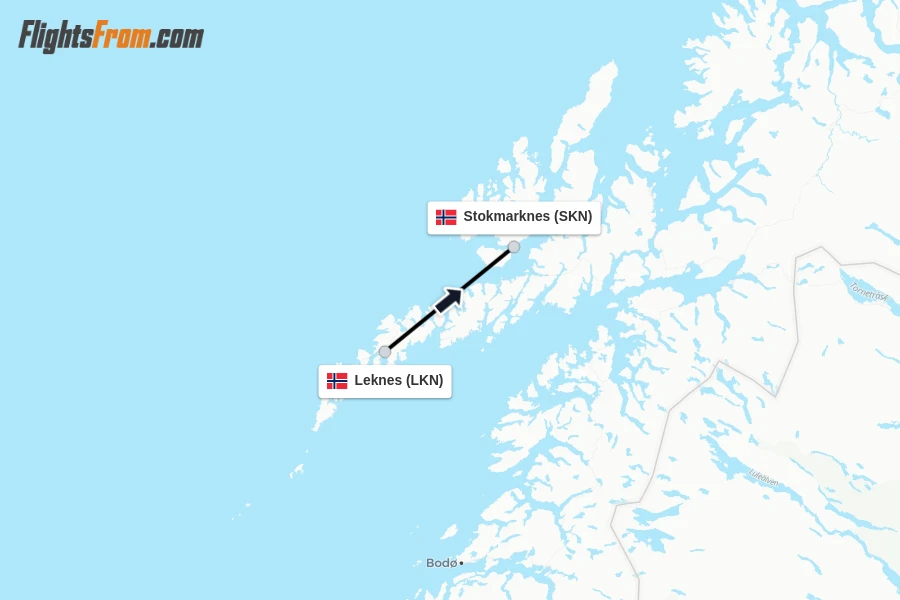Flights from Leknes to Stokmarknes route map