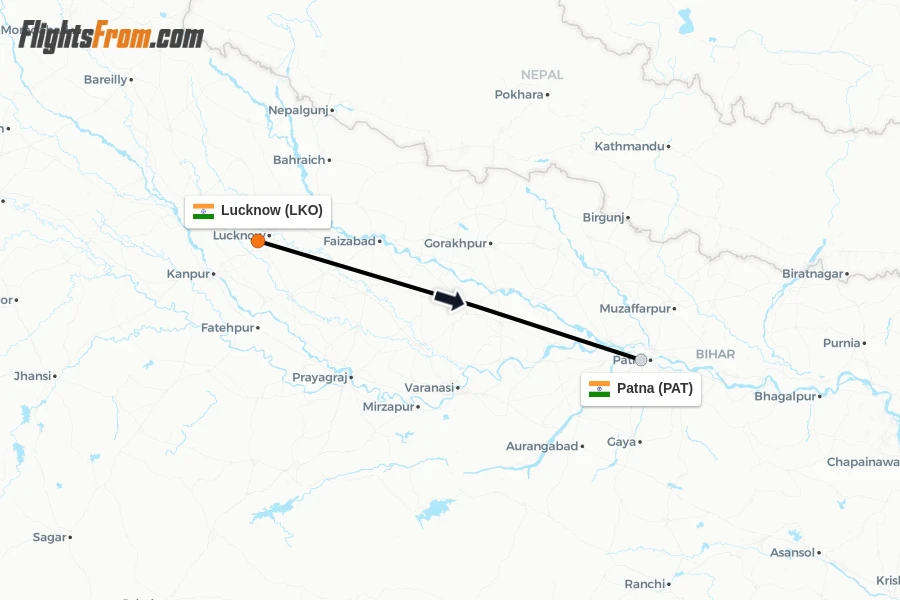 Flights from Lucknow to Patna route map