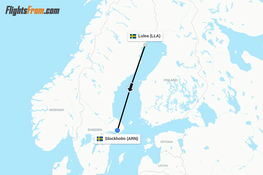 Flights from Lulea to Stockholm route map