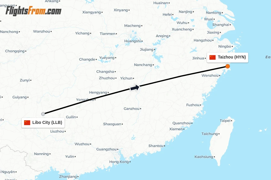 Flights from Libo City to Taizhou route map