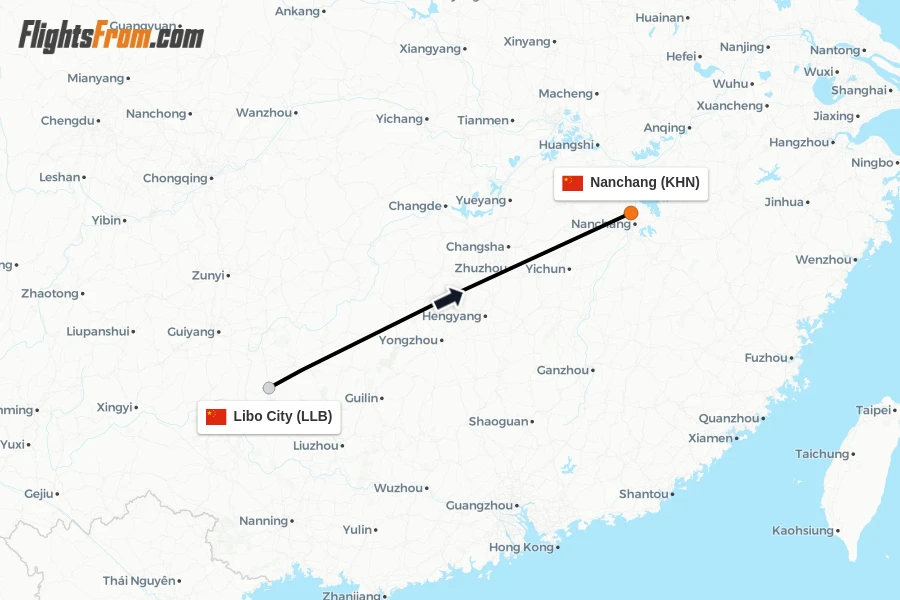 Flights from Libo City to Nanchang route map