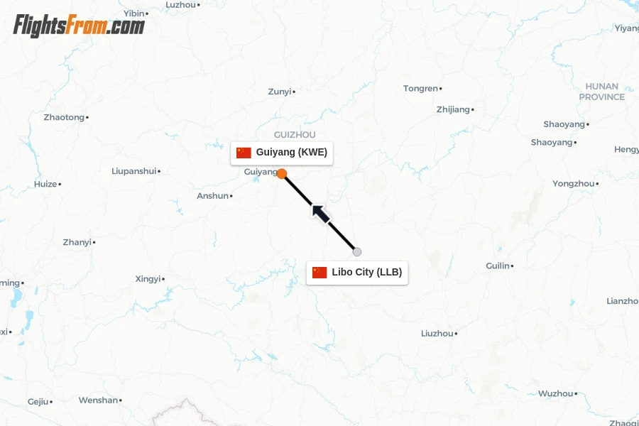 Flights from Libo City to Guiyang route map