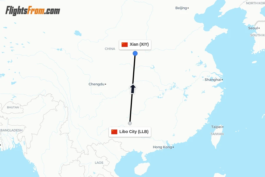 Flights from Libo City to Xian route map