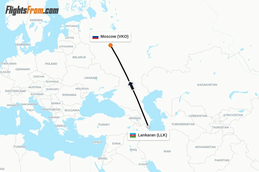 Flights from Lankaran to Moscow route map