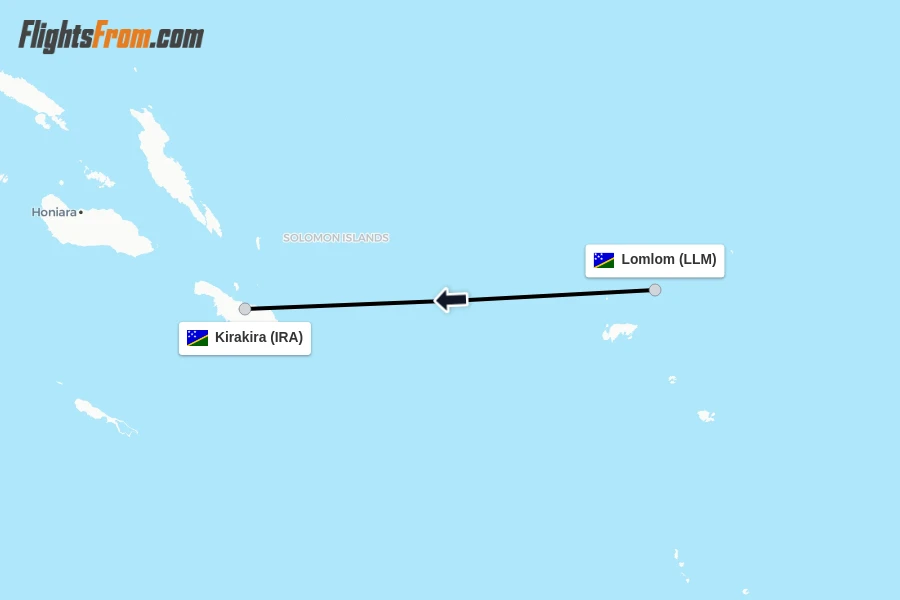 Flights from Lomlom to Kirakira route map