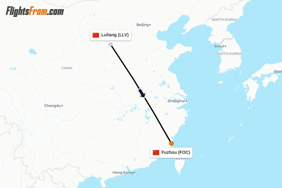 Flights from Luliang to Fuzhou route map