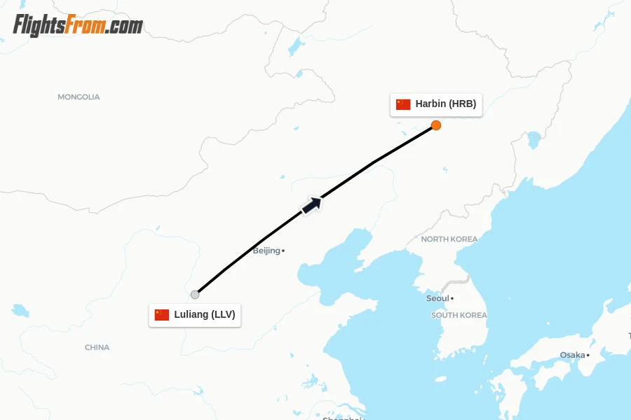 Flights from Luliang to Harbin route map