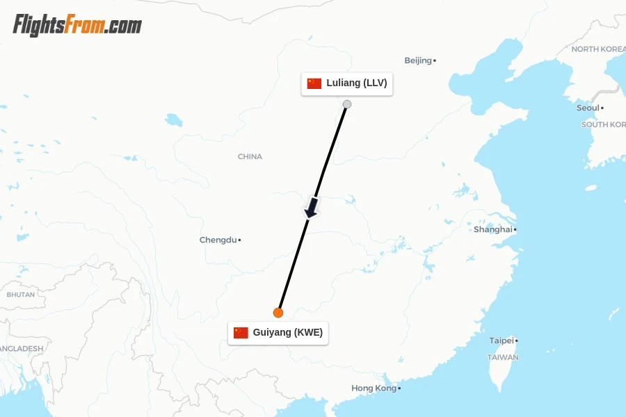 Flights from Luliang to Guiyang route map