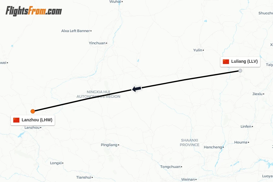 Flights from Luliang to Lanzhou route map