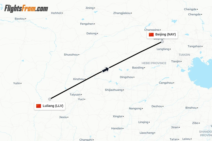 Flights from Luliang to Beijing route map