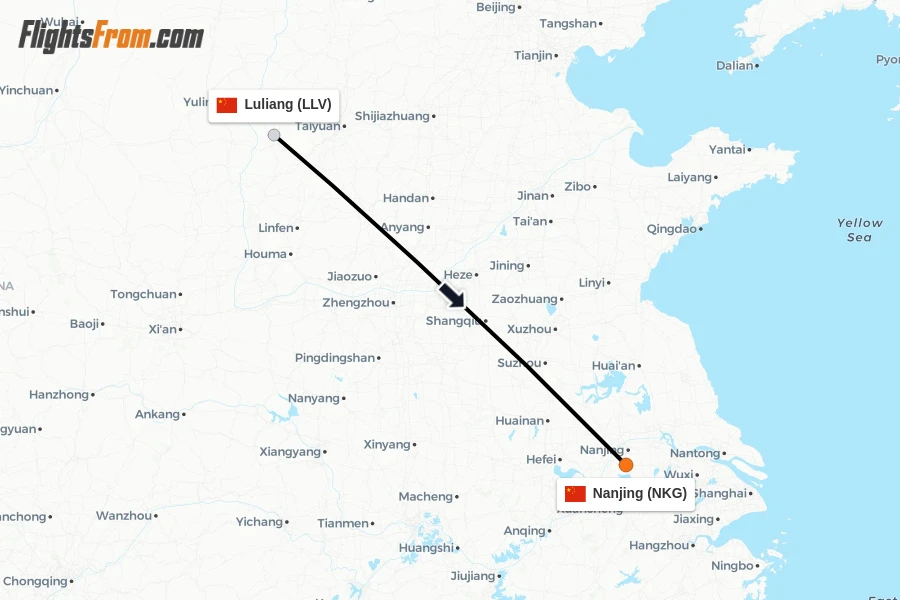 Flights from Luliang to Nanjing route map