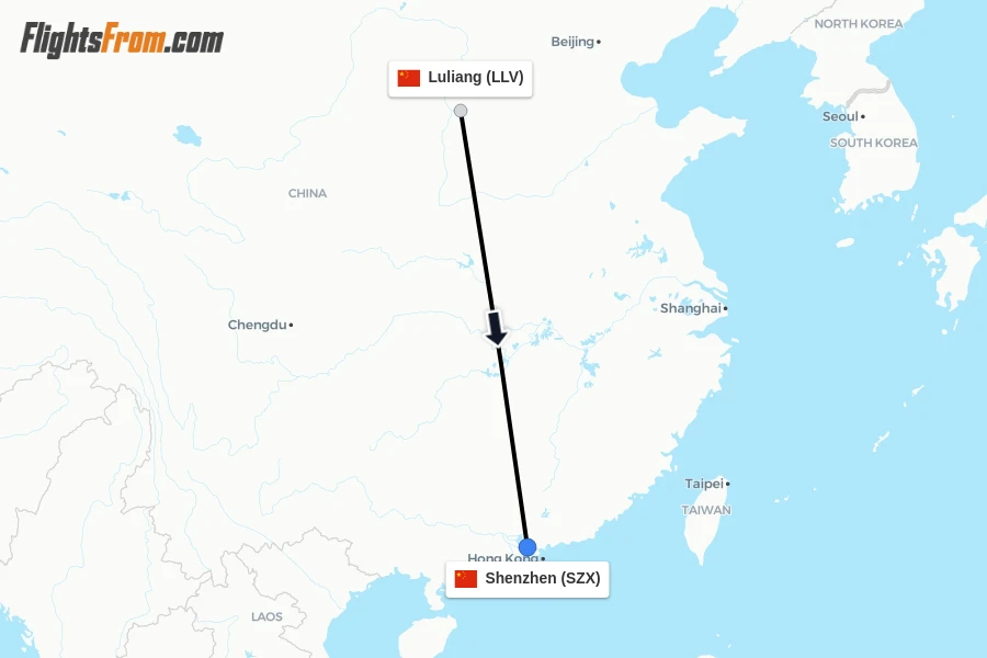Flights from Luliang to Shenzhen route map