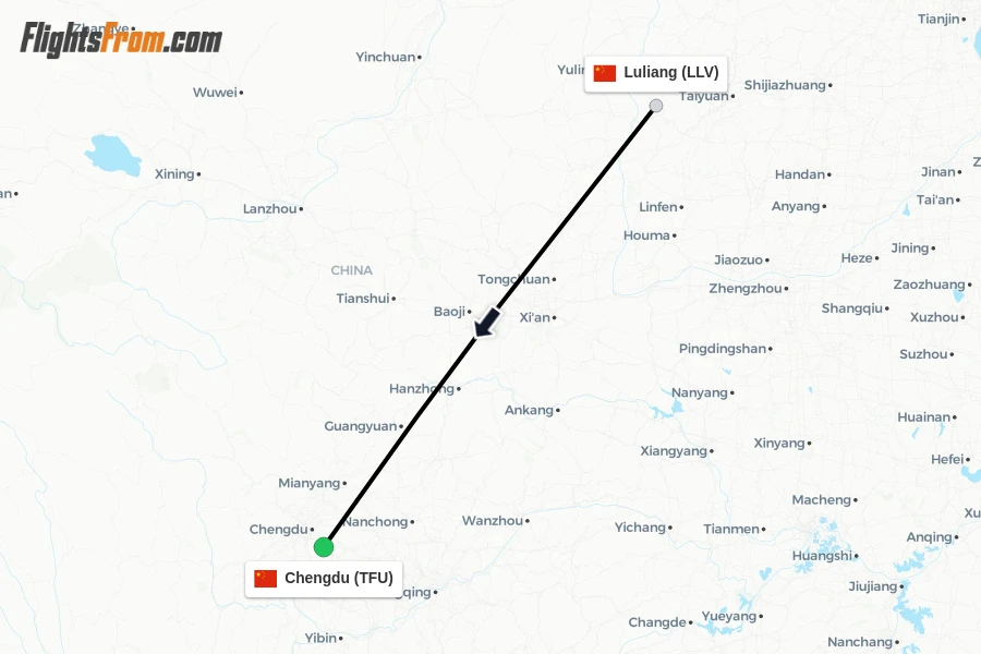 Flights from Luliang to Chengdu route map