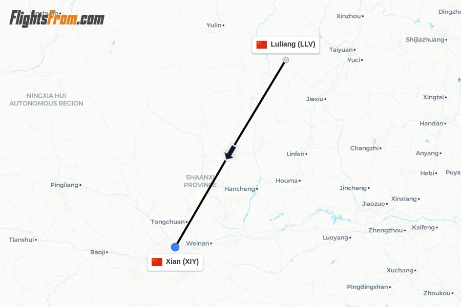 Flights from Luliang to Xian route map