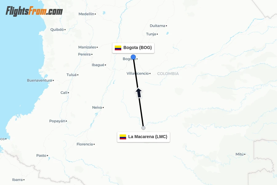 Flights from La Macarena to Bogota route map