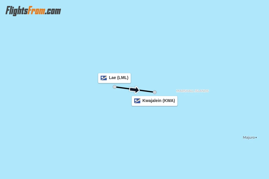 Flights from Lae to Kwajalein route map
