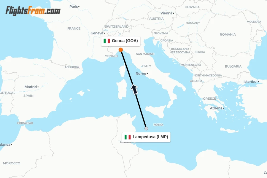 Flights from Lampedusa to Genoa route map