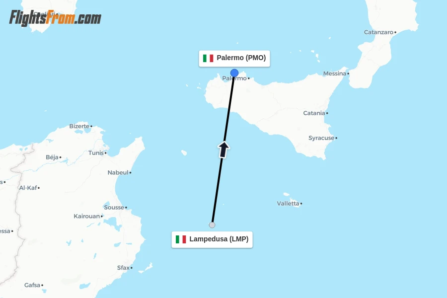 Flights from Lampedusa to Palermo route map