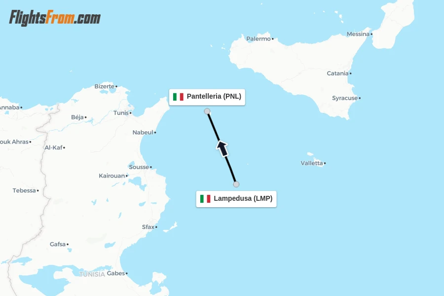 Flights from Lampedusa to Pantelleria route map