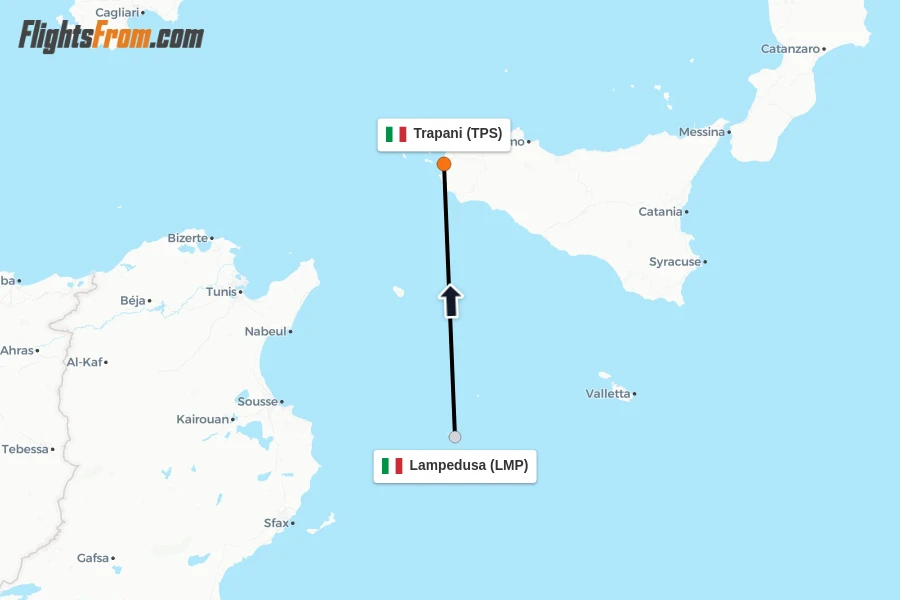 Flights from Lampedusa to Trapani route map