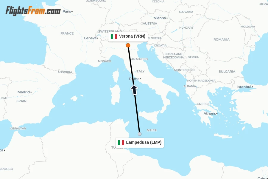 Flights from Lampedusa to Verona route map