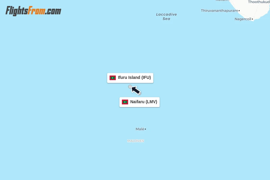 Flights from Naifaru to Ifuru Island route map