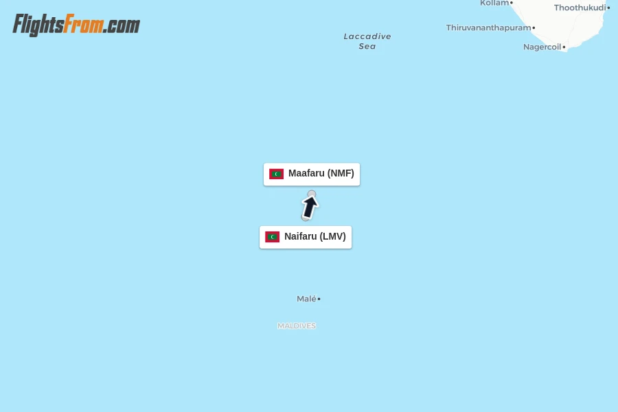 Flights from Naifaru to Maafaru route map